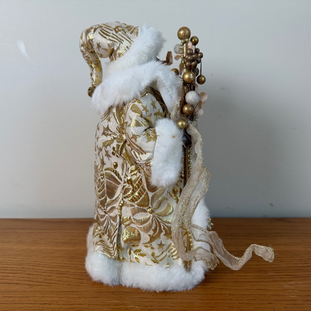 Black Santa Claus Christmas Tree Topper Gold White Brocade Grandfather Clock - Picture 5 of 6